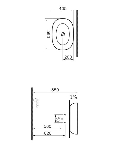 Раковина накладная на столешницу VITRA Outline 59х40 см  5995B403-0016 схема 2