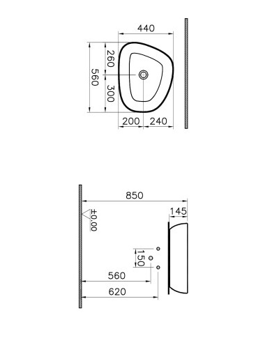 Раковина накладная на столешницу VITRA Outline  56х44 см 5991B403-0016 схема 2