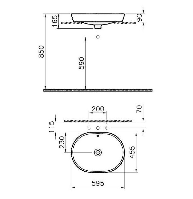 Накладная раковина 60 см VITRA Metropole 5942B003-0012 схема 5