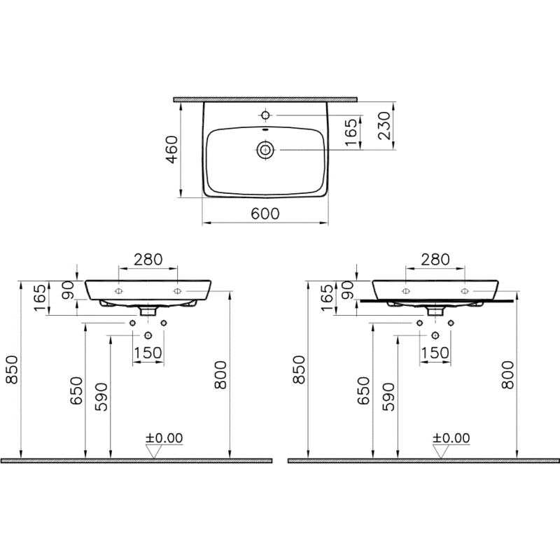 Раковина универсальная 60 см VITRA Metropole 5662B003-0001 схема 6