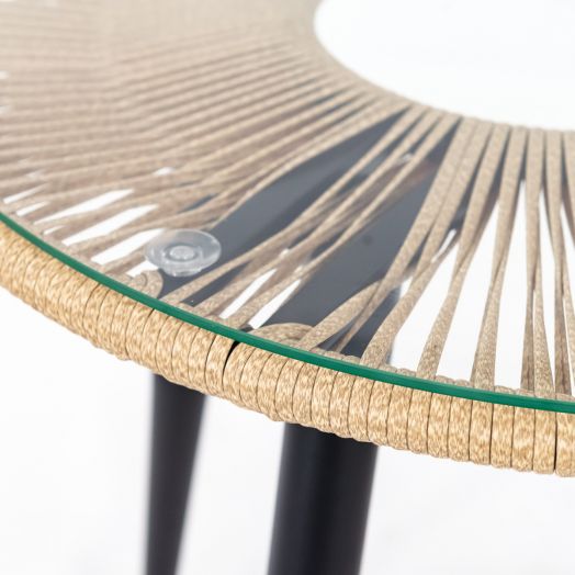 Стол обеденный NUAR круглый со стеклом (Экоротанг эрба стейпл грано)