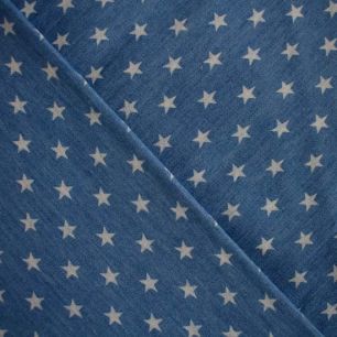Супертонкий хлопок джинс - голубой со звездочками 50х35 см.