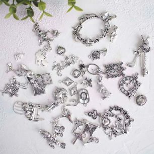 Набор подвесок "Алиса в стране чудес", ц. серебро - 40 шт./компл.