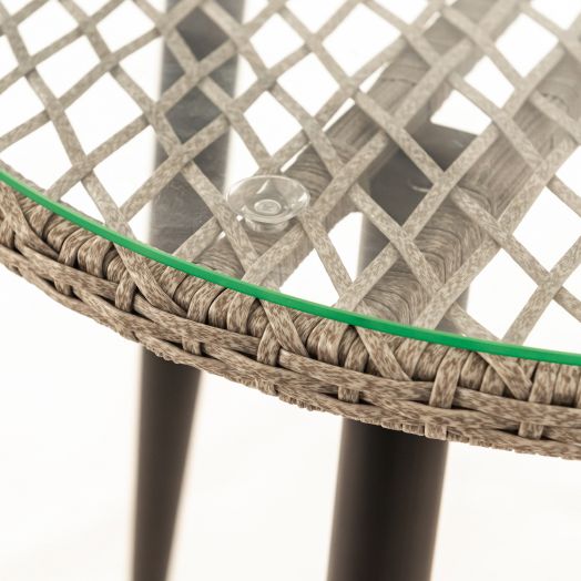 Стол обеденный AURA  круглый со стеклом (Экоротанг эрба стейпл графит)