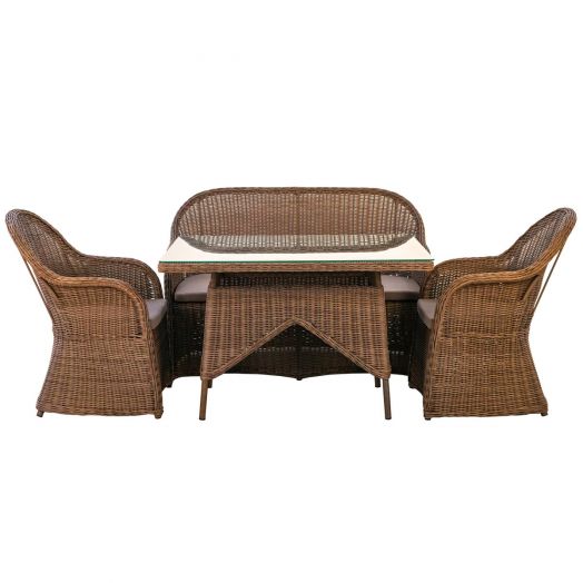 Комплект садовой мебели AMARO (Кресло 2шт, Диван 2-местный 1шт, стол) (Каштан)