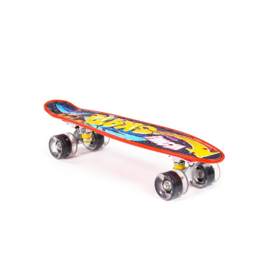 Доска роликовая (56 см) (красная) с наклейкой и чёрными колёсами