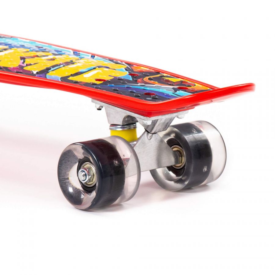 Доска роликовая (56 см) (красная) с наклейкой и чёрными колёсами