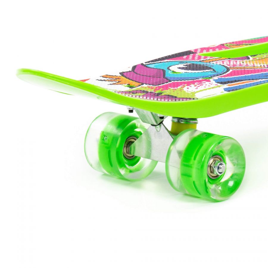 Доска роликовая (65 см) (светло-зелёная) с наклейкой и зелёными колёсами
