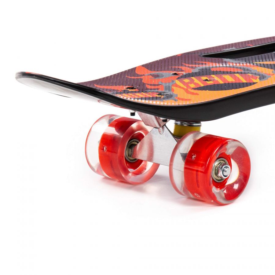 Доска роликовая (65 см) (чёрная) с наклейкой и красными колёсами