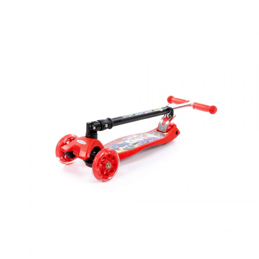 # 0072C Детский самокат (со складной ручкой) (с наклейкой V1) (красно-чёрный) (в коробке)