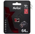 Карта памяти micro SDXC  64GB Netac  P500  Extreme Pro Class 10 UHS-I A1 V30 (100 Mb/s) без адаптеров
