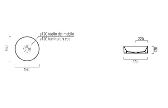 Накладная круглая раковина GSI Kube X 9427 45х45 схема 3