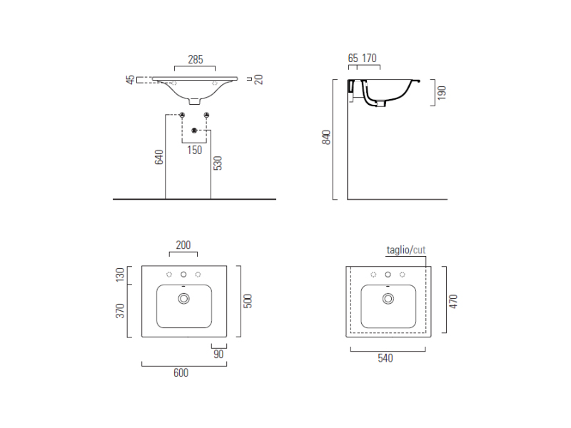 Раковина GSI Pura 8836 встраиваемая или подвесная 60х50