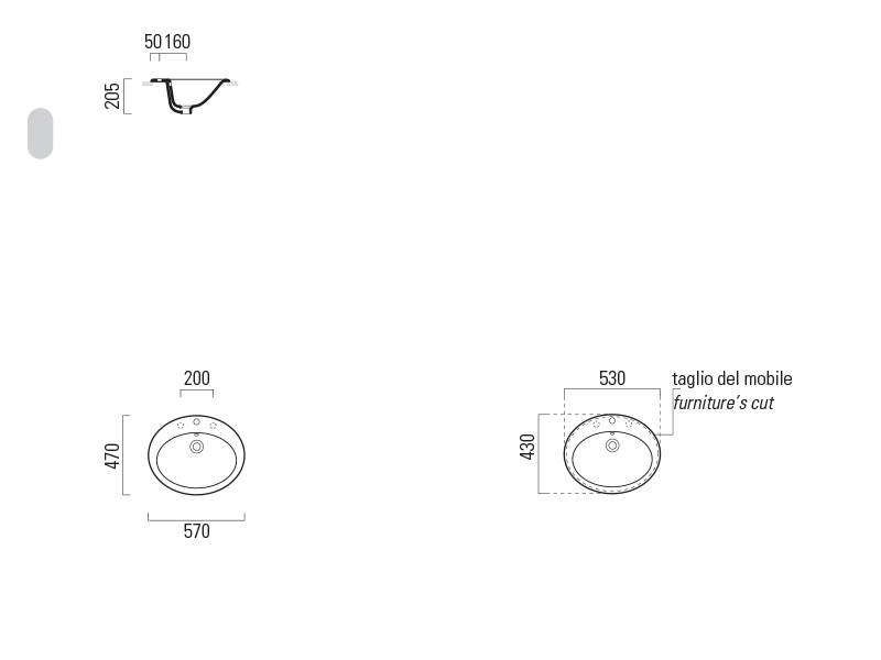 Раковина GSI City MALISEON встраиваемая 57х47