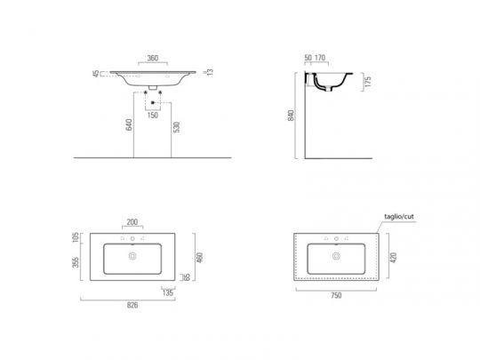Черная раковина GSI Pura 82x46 схема 2