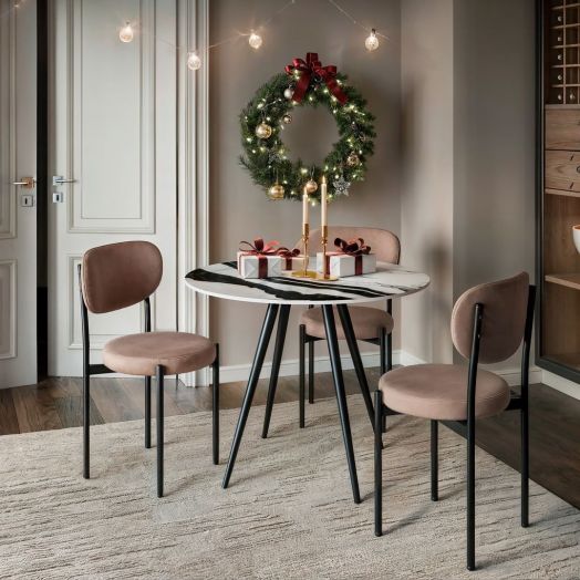 Стол круглый Nik 90, керамика глянцевая Panda White