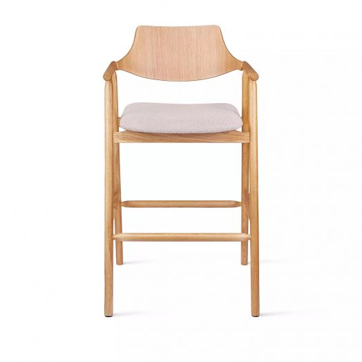 Стул барный Viggo, дуб натуральный, ткань, серый