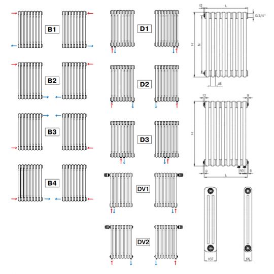 Стальной трубчатый радиатор Rifar TUBOG 2180 10 секций подключение нижнее одностороннее с термоклапаном Черный янтарь матовый (RAL 9005) схема 4