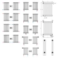 Стальной трубчатый радиатор Rifar TUBOG 2057 подключение нижнее одностороннее с термоклапаном Белый (RAL 9016) схема 20