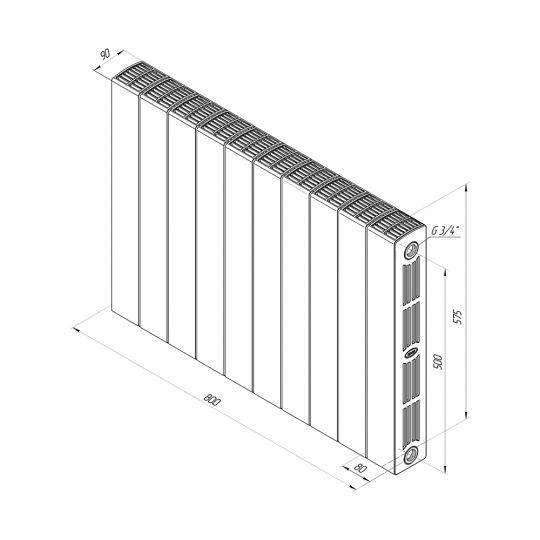 Биметаллический радиатор Rifar SUPReMO Ventil 350 нижнее правое подключение Белый (RAL 9016) схема 5