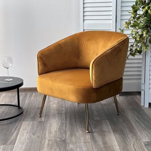 Кресло Monty велюр желтый / опоры золото