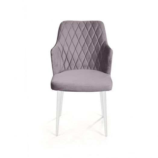 Стул с подлокотниками Hunt ромб, бархат светло-серый 26 / белый конус