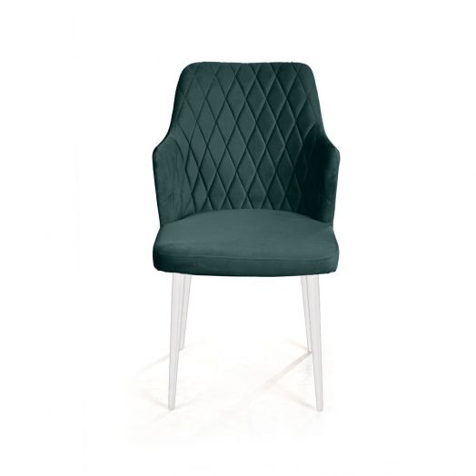Стул с подлокотниками Hunt ромб, бархат зеленый 19 / белый конус