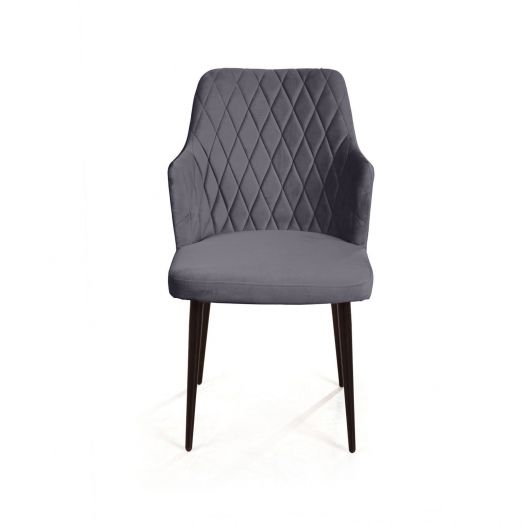 Стул с подлокотниками Hunt ромб, бархат серый 27 / чёрный конус