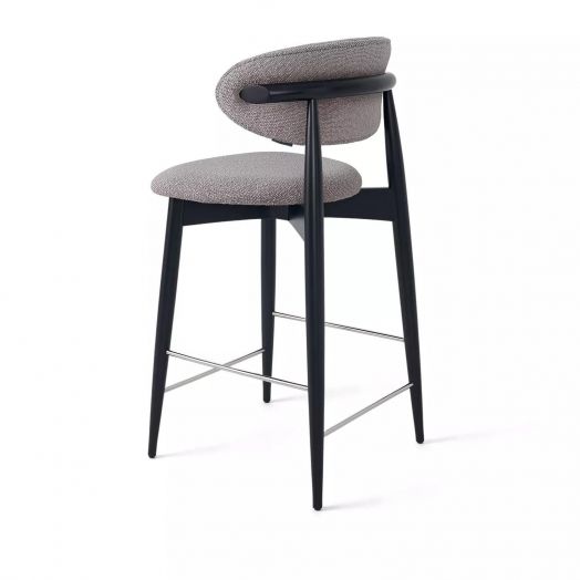 Стул полубарный Paolo, бук натуральный (эмаль черная), ткань, пепельно-серый