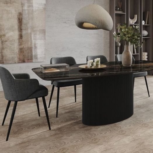 Стол Nolan 160, керамика глянцевая, черная / опора овал