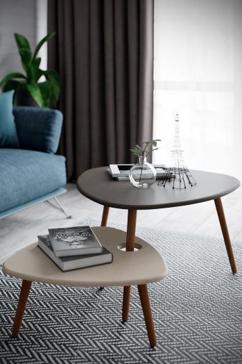 Стол журнальный Стилгрей серый лен/бежевый лен/дуб светлый