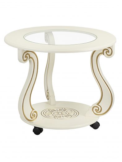 Стол журнальный Грация (С) на колесах слоновая кость/золото