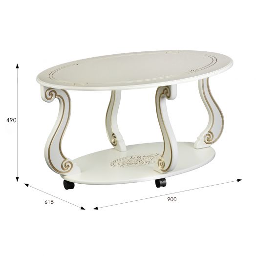 Стол журнальный Овация (М) на колесах слоновая кость/золото