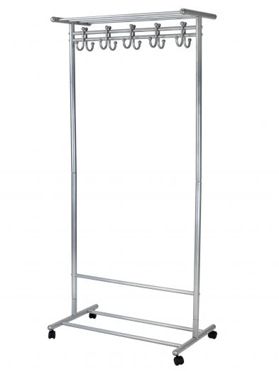Вешалка напольная на колесах М 9 металлик с крючками