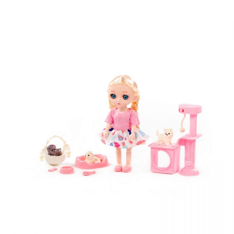 Кукла "Маша" (16 см) в платье + аксессуары (9 элементов) (в коробке №2)