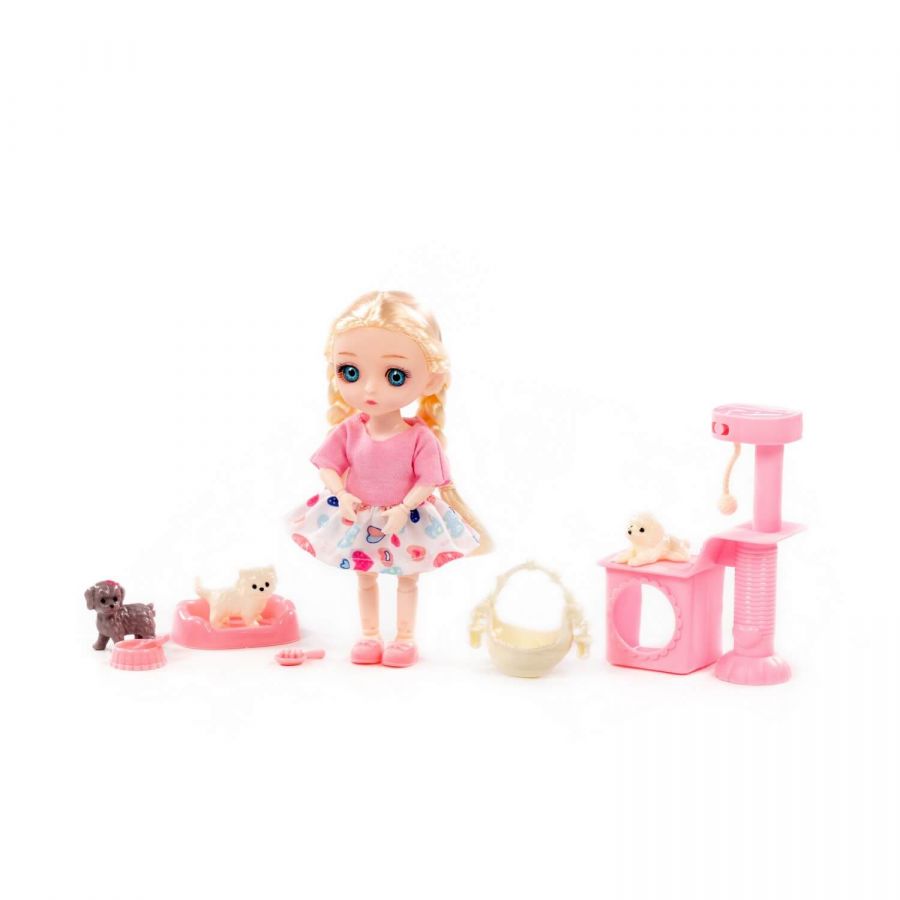 Кукла "Маша" (16 см) в платье + аксессуары (9 элементов) (в коробке №2)