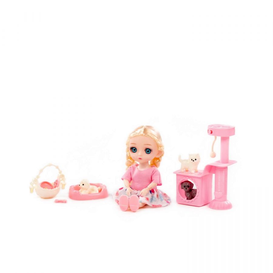 Кукла "Маша" (16 см) в платье + аксессуары (9 элементов) (в коробке №2)