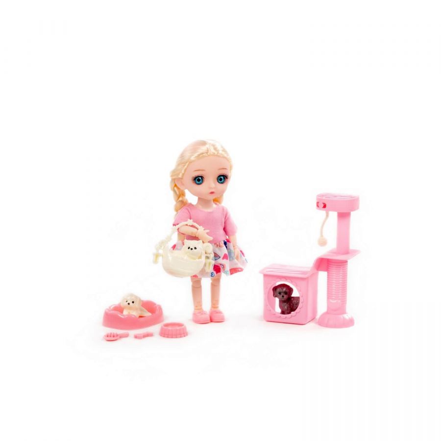 Кукла "Маша" (16 см) в платье + аксессуары (9 элементов) (в коробке №2)