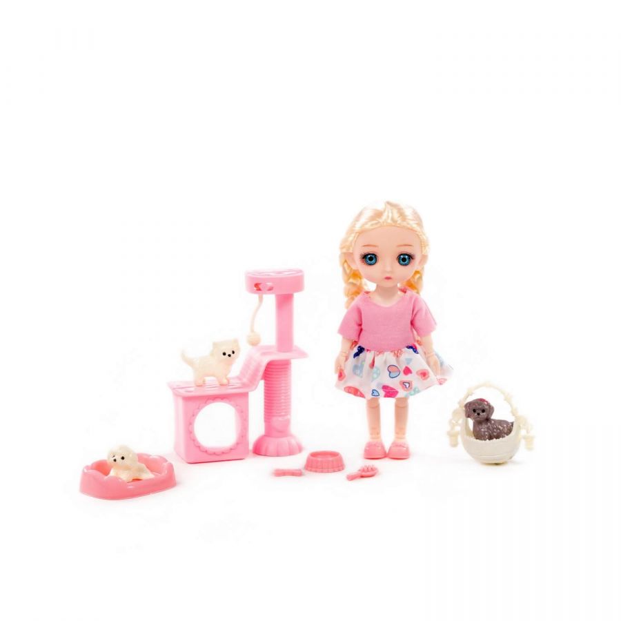 Кукла "Маша" (16 см) в платье + аксессуары (9 элементов) (в коробке №2)