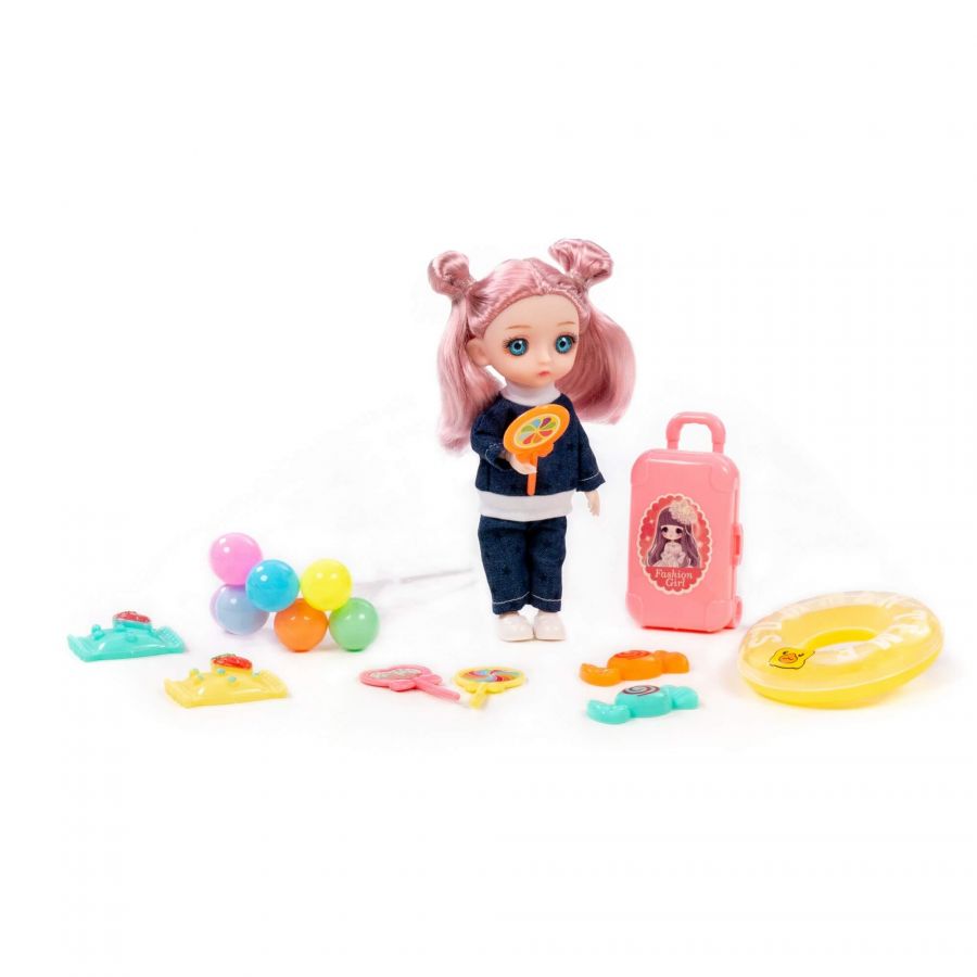Кукла "Маша" (16 см) на отдыхе + аксессуары (10 элементов) (в коробке №3)
