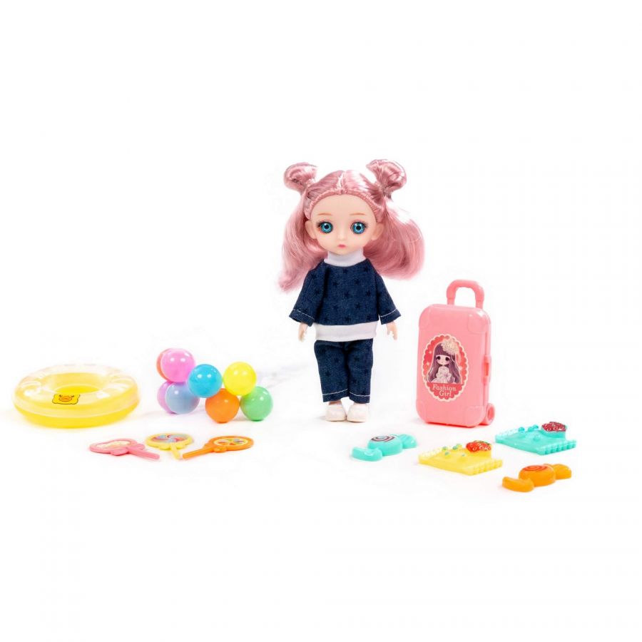 Кукла "Маша" (16 см) на отдыхе + аксессуары (10 элементов) (в коробке №3)