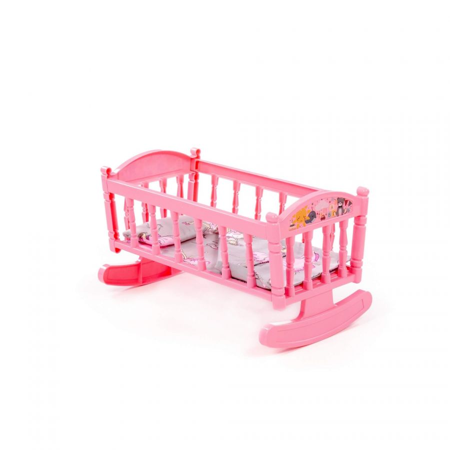 Кроватка-качалка сборная для кукол №4 (8 элементов) (розовая) (в пакете)
