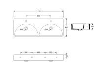 Раковина накладная/подвесная Alice Lunaris 121x45xВ14 двойная с отверстием под смеситель 47521401 схема 3