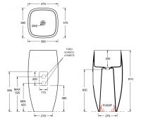 Раковина напольная Alice Nur 45x40xВ92 Open без отверстия под смеситель 33230101 схема 5