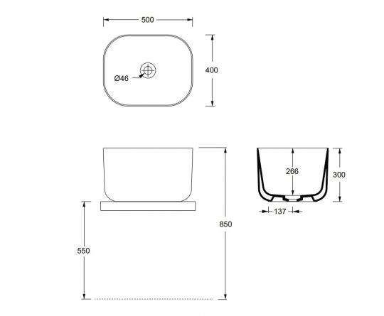 Раковина накладная Alice Unica Rectangular 50х40хВ30 без отверстия под смеситель 32150191 схема 5