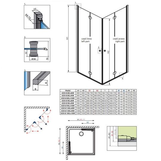 Душевой уголок Radaway Eos KDD B стеклянный цвета хром 80х90 см схема 2