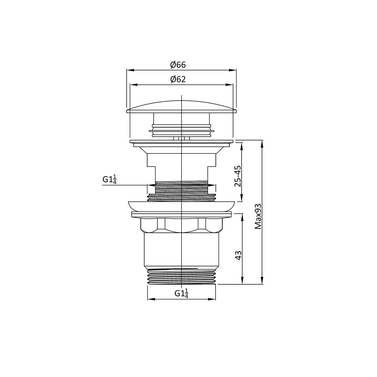 Донный клапан клик-клак G1 1/4 с переливом Vincea DPU-1B01CH схема 2