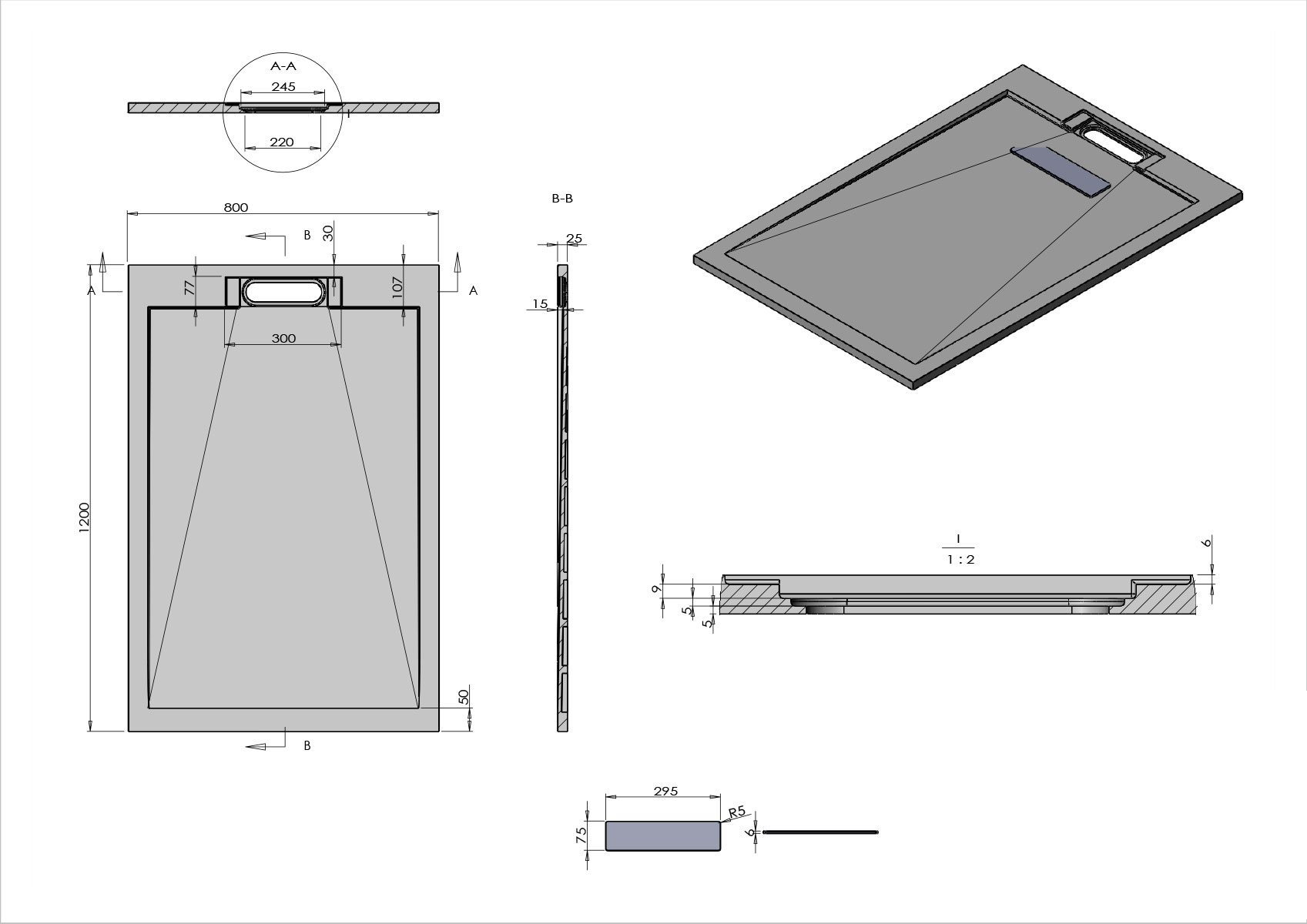 Прямоуголный поддон для душа из искуственного камня Vincea VST-4SRL8012W схема 8