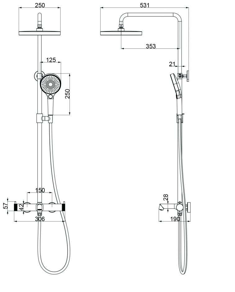 3-х функциональная душевая стойка  с изливом Vincea RIM VSFS-2RM1CH ФОТО