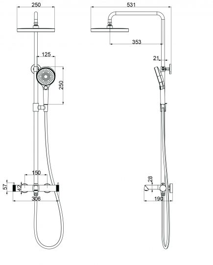 3-х функциональная душевая стойка  с изливом Vincea RIM VSFS-2RM1CH схема 14